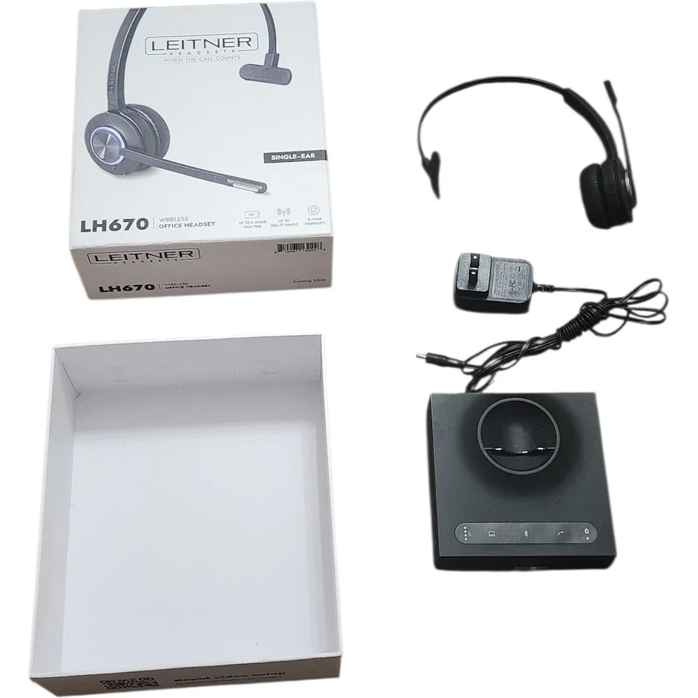 Leitner LH670 Wireless‎ Office Headset Single Ear Noise Canceling Bluetooth Base
